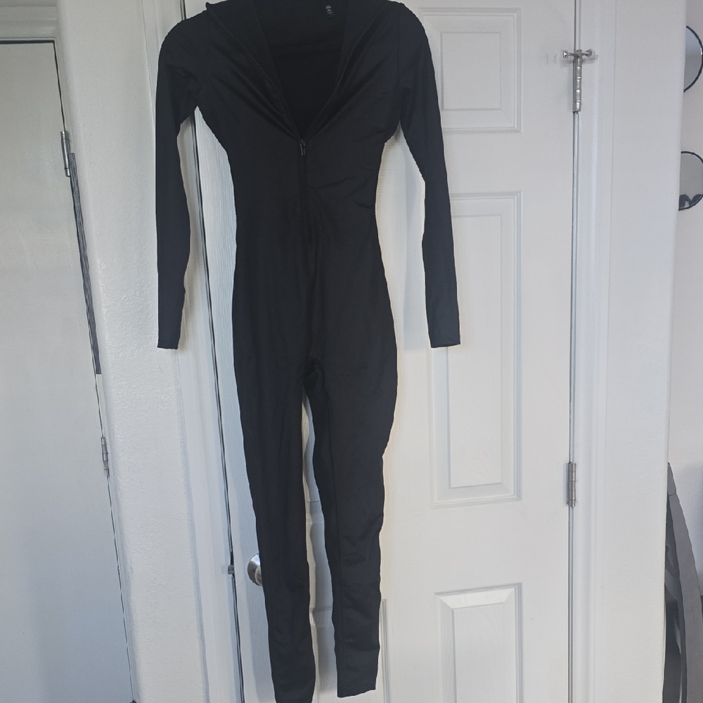 SKIMS Black Long Sleeve Shine Jumpsuit